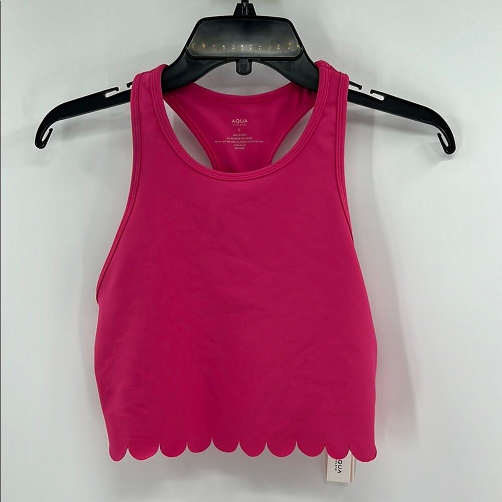 AQUA Athletic Women's Scallop Hem Crop Top - Magenta Pink - Large - NWT